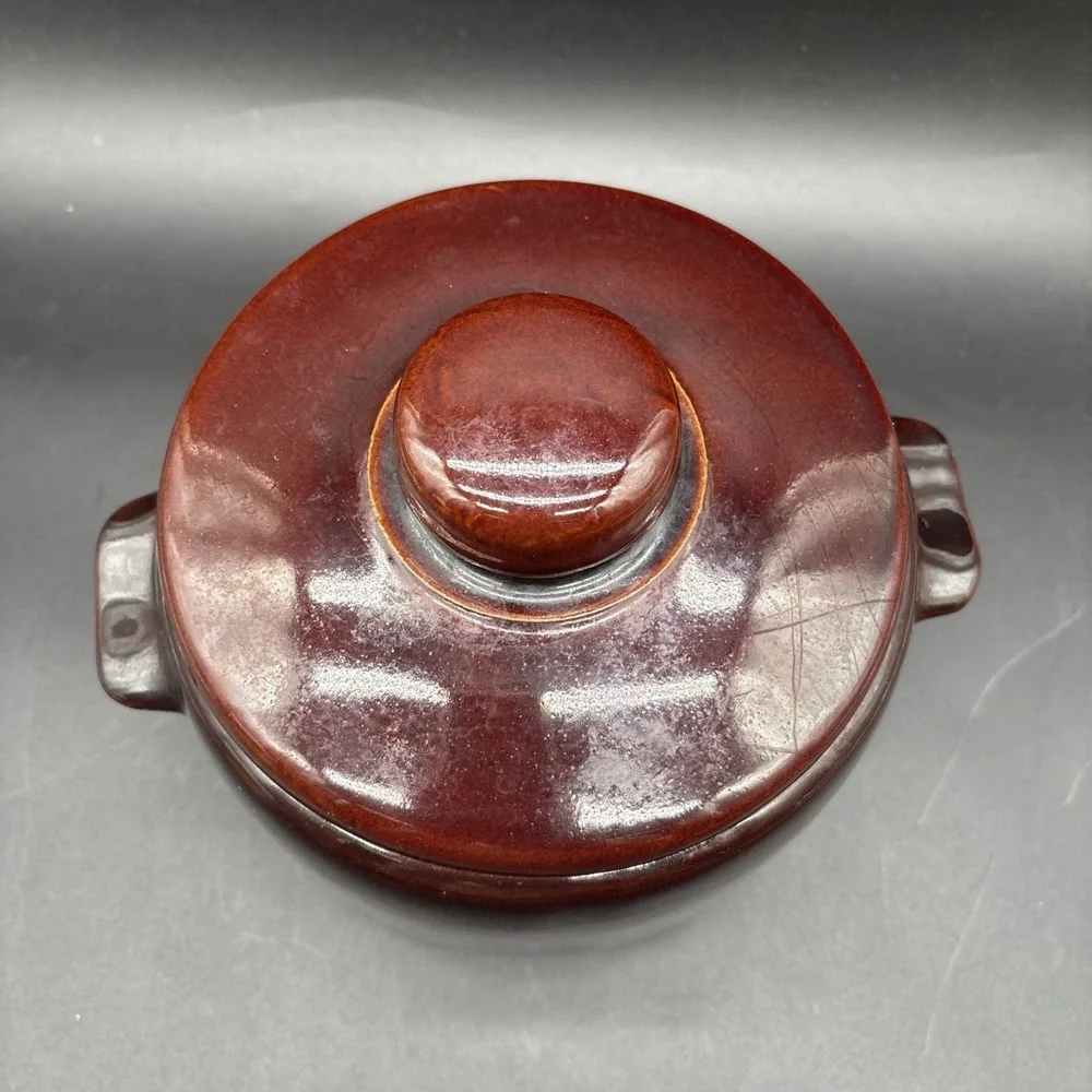 West Bend Brown Glazed Stoneware Bean Pot Crock with Lid Vintage Kitchen